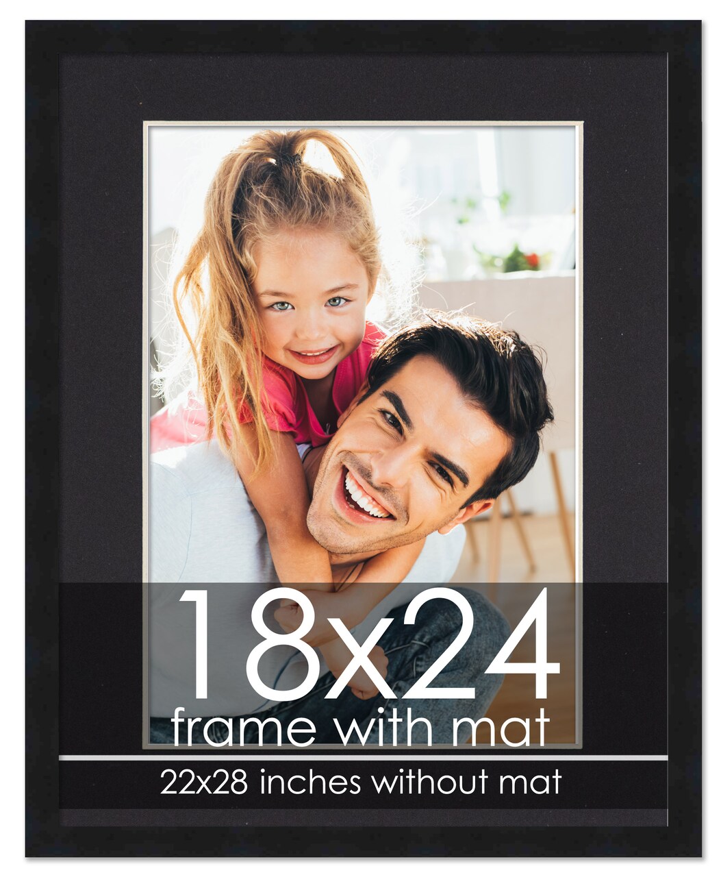 18x24 Frame with Mat - Black 22x28 Frame Wood Made to Display Print or Poster Measuring 18 x 24 Inches with Black Photo Mat